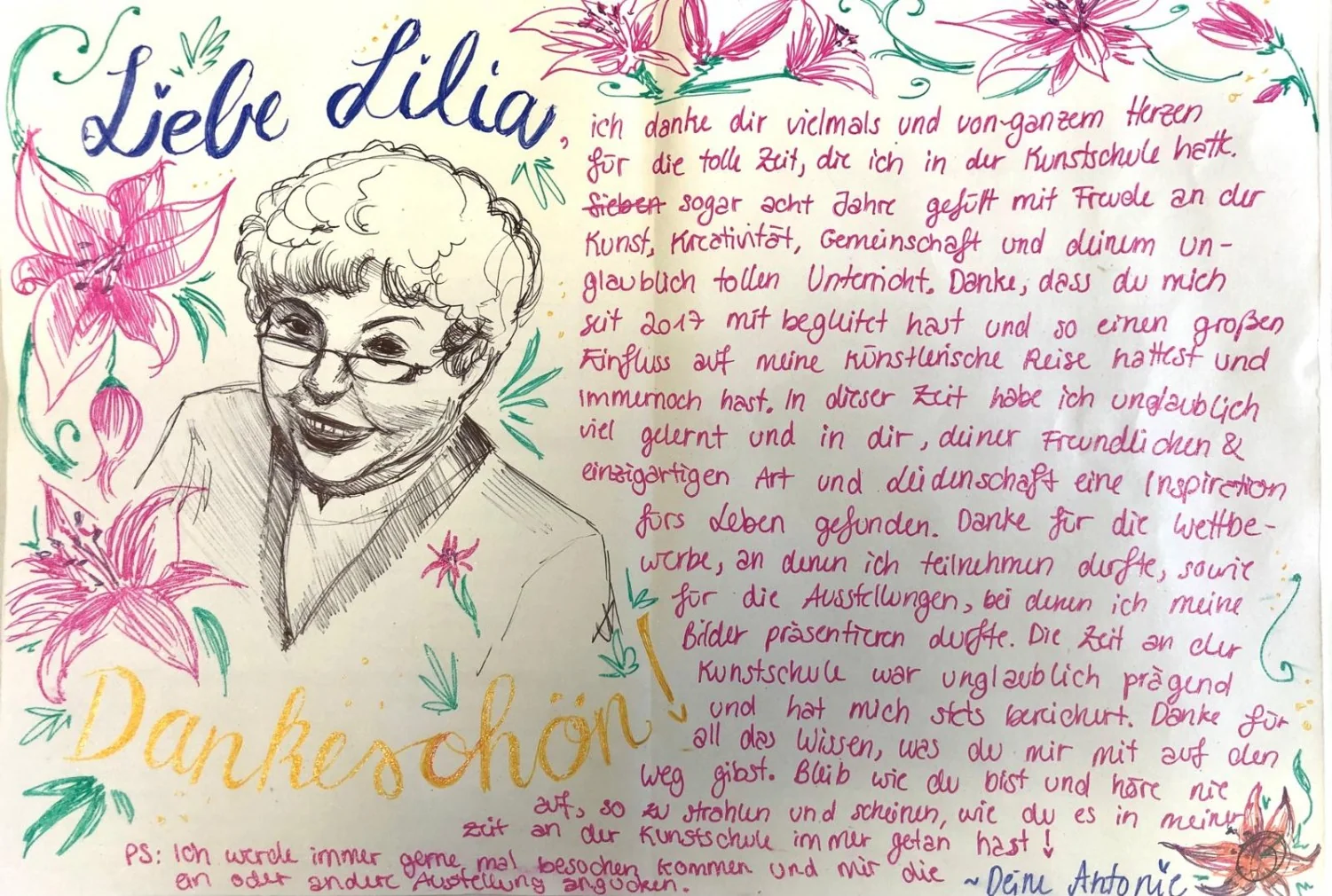 Handwritten farewell message from Antonie to Lilia