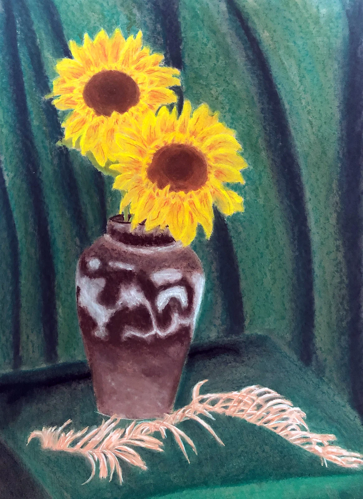 Stillleben mit zwei Sonnenblumen in einer Vase