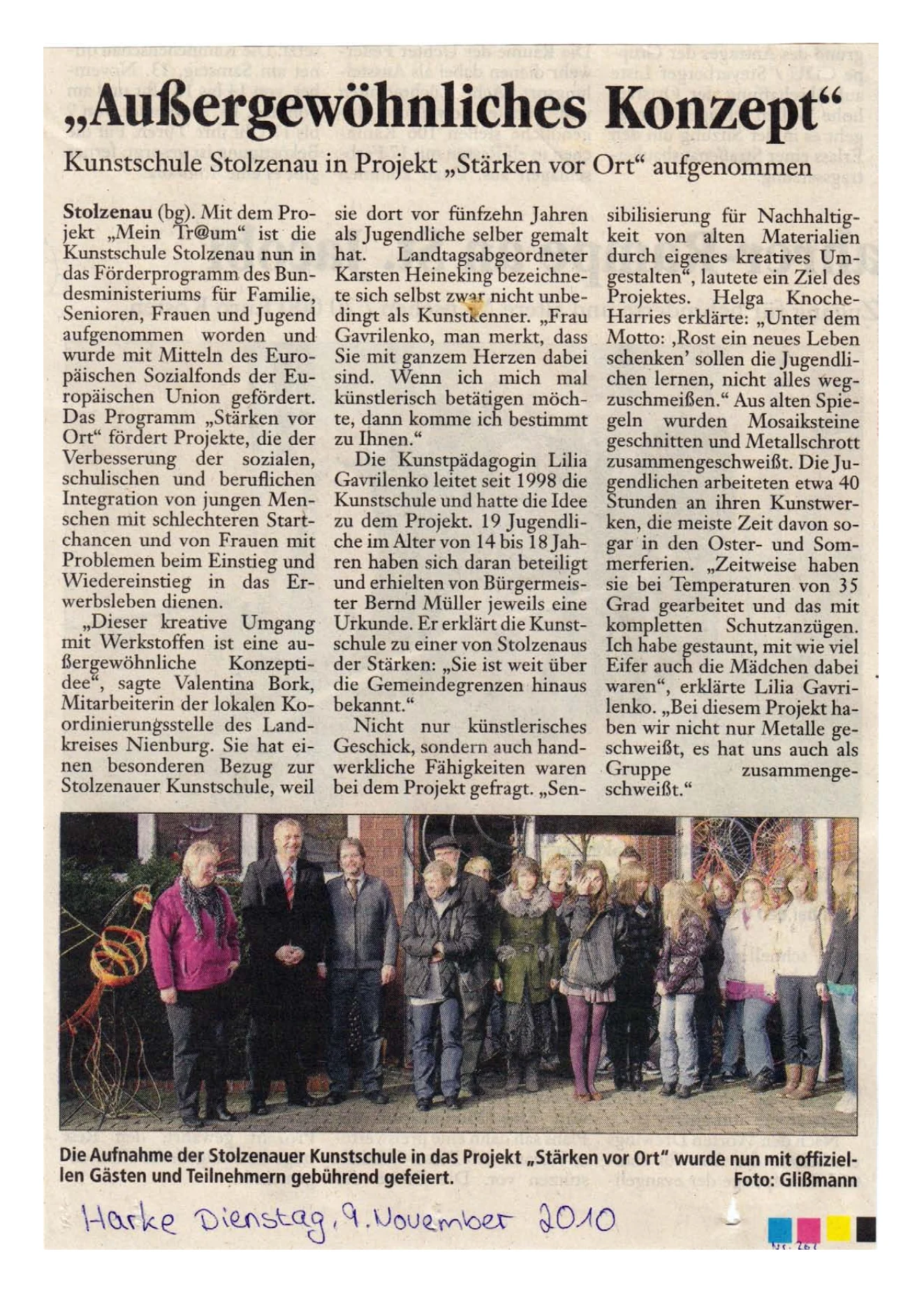 Zeitungsartikel über das Projekt Mein Traum aus dem Jahr 2010