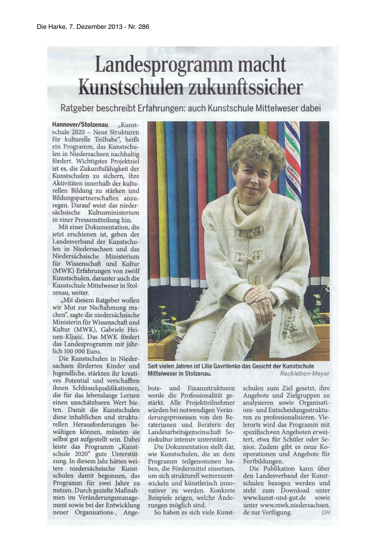 Zeitungsartikel Landesprogramm macht Kunstschulen zukunftssicher aus dem Jahr 2013