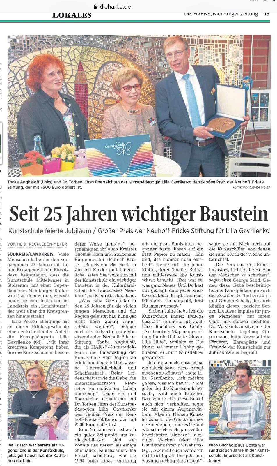Zeitungsbericht über 25 Jahre Kreativförderung durch Lilia Gavrilenko